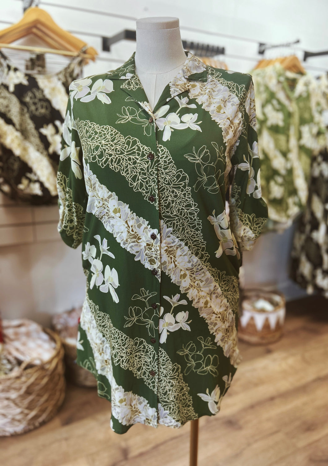 Aloha Shirt Dress ~ Ginger Lei X Green