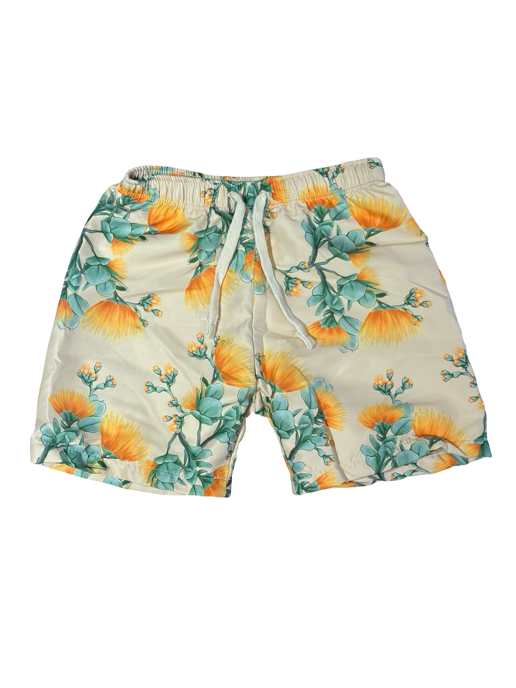 Keiki (kids) Swim Shorts ~ Lehua Mamo X Tan