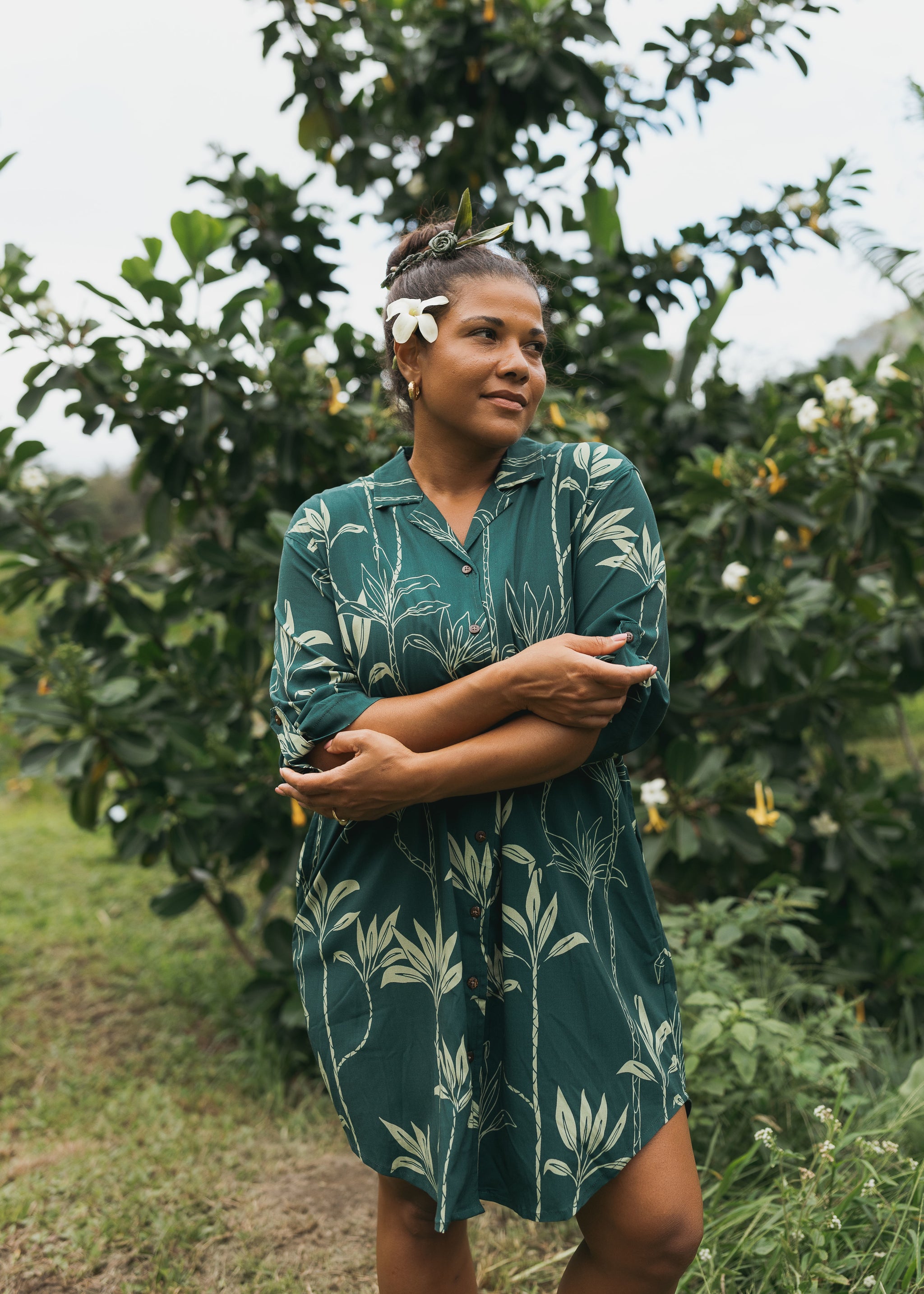 Aloha Shirt Dress ~ Ki X Teal